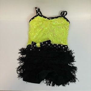 Weissman Jazz/Tap Lemon with Black Fringe Shorts Dance Costume Size MC